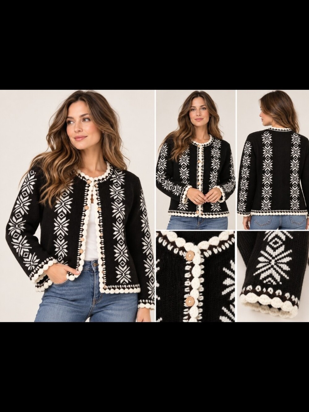 Vintage 1960s 70s Heavy Wool Nordic Folk Embroidered Cardigan